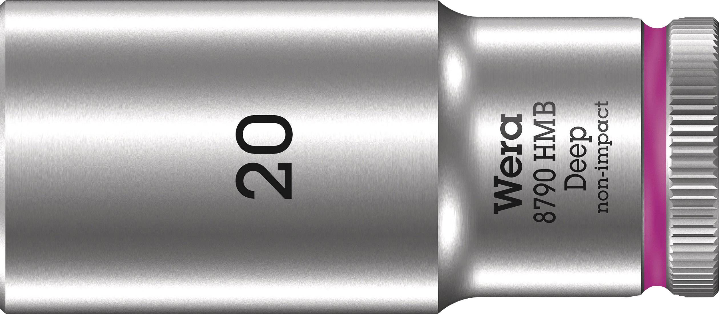 Douille métallique gravée '20' avec les inscriptions 'Wera 8790 HMB Deep non-impact'. Adaptée aux outils à main.