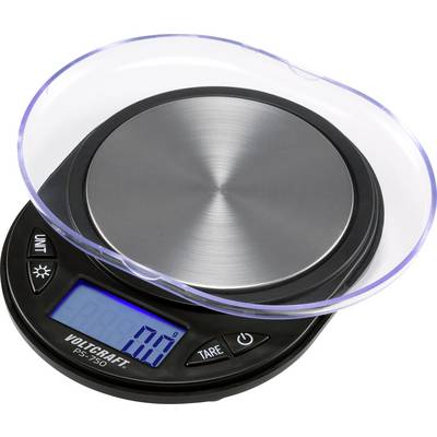 Balance de cuisine électronique avec affichage numérique, indiquant '0,0'. Plateau de pesée rond en acier inoxydable, touches pour les unités et la fonction tare.