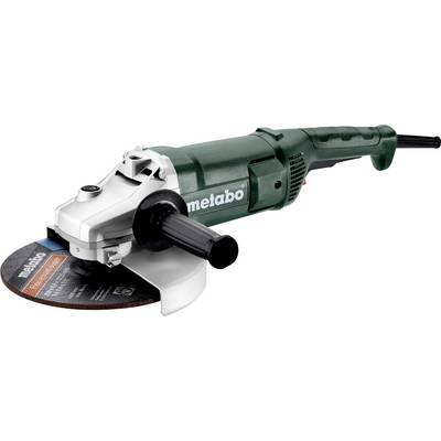 Meuleuse d'angle Metabo verte avec un disque de coupe et une poignée latérale, présentée sur un fond blanc.