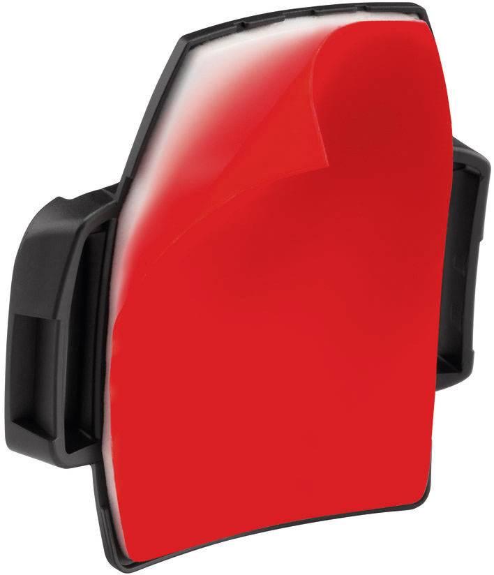 Boîtier noir avec surface bombée rouge vif.