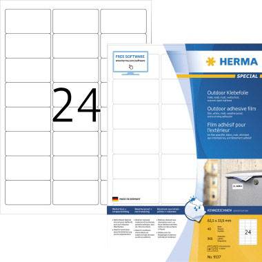 Herma 9537 Etiquette plastique 63.5 x 33.9 mm film, mat blanc 960 pc(s) fixation extra-forte imprimante laser, imprimant-0