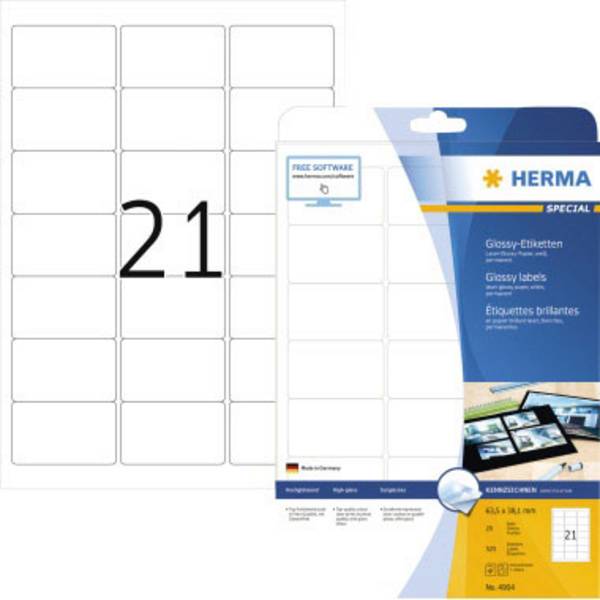 Herma 4904 Etiquette universelles 63.5 x 38.1 mm papier, brillant blanc 525 pc(s) fixation permanente  imprimante laser, photocopieuse, imprimante laser couleur, photocopieuse couleur