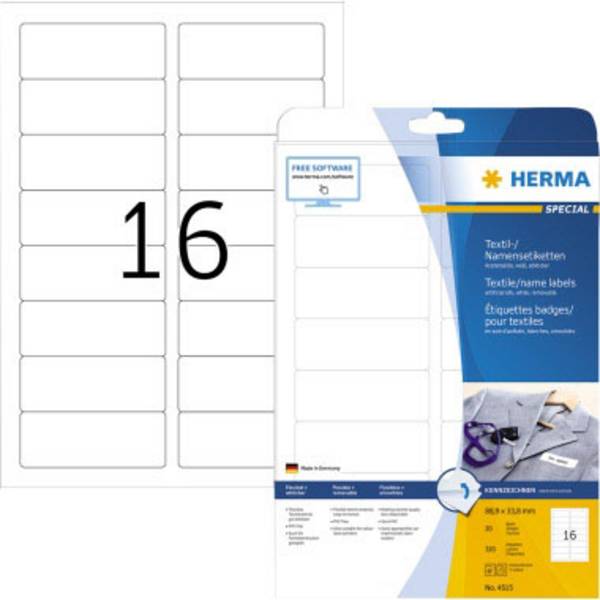 Herma 4515 Etiquette badges 88.9 x 33.8 mm acétate de cellulose blanc 320 pc(s) décollable imprimante laser, photocopieuse, imprimante laser couleur, photocopieuse couleur