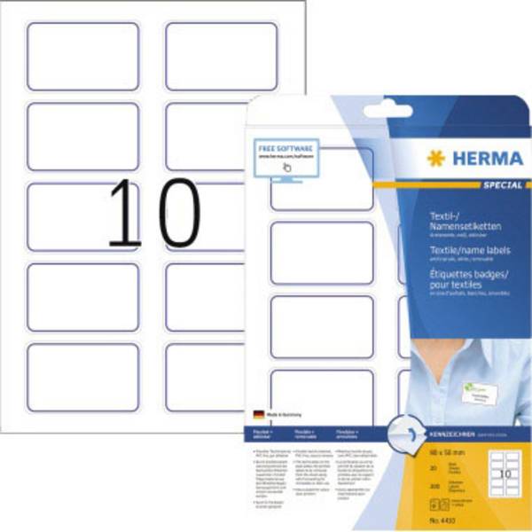 Herma 4410 Etiquette badges 80 x 50 mm acétate de cellulose blanc, bleu 200 pc(s) décollable imprimante laser, photocopieuse, imprimante laser couleur, photocopieuse couleur