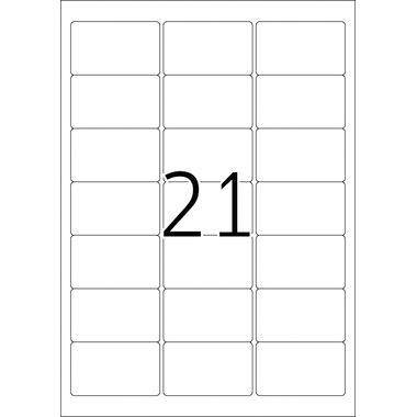 '21' est centré sur une feuille d'étiquettes rectangulaire avec 3 colonnes et 7 rangées.