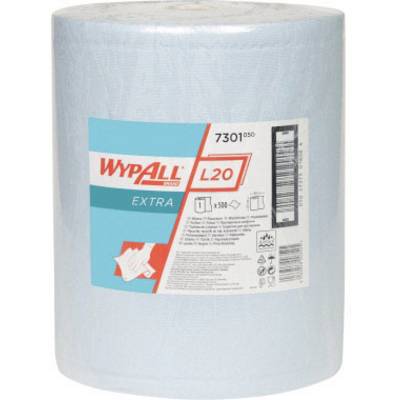 Un rouleau de lingettes de nettoyage bleues de la marque 'Wypall L20 Extra', adapté à des utilisations polyvalentes dans un environnement industriel.