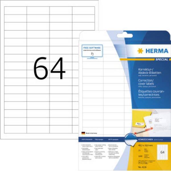Herma 4226 Etiquette de correction 48.3 x 16.9 mm papier, mat blanc 1600 pc(s) fixation permanente  imprimante laser, photocopieuse, imprimante laser couleur, photocopieuse couleur