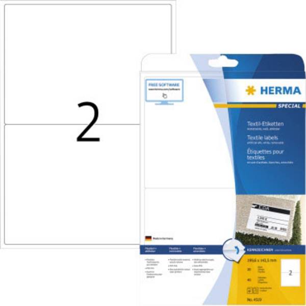 Herma 4519 Etiquette badges 199.6 x 143.5 mm acétate de cellulose blanc 40 pc(s) décollable imprimante laser, photocopieuse, imprimante laser couleur, photocopieuse couleur