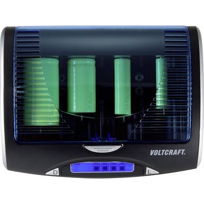 Chargeur de batterie avec trois batteries vertes dans le compartiment de charge, enfermées par un couvercle bleu transparent.
