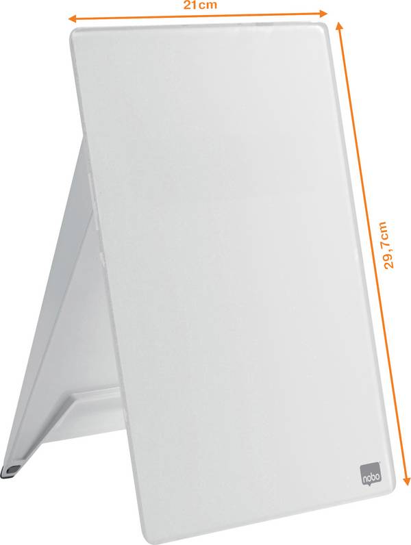 nobo Tableau de notes en verre Diamond Glass Desktop (l x H) 216 mm x 297 mm blanc brillant  avec support de table, marqueur pour tableau fourni