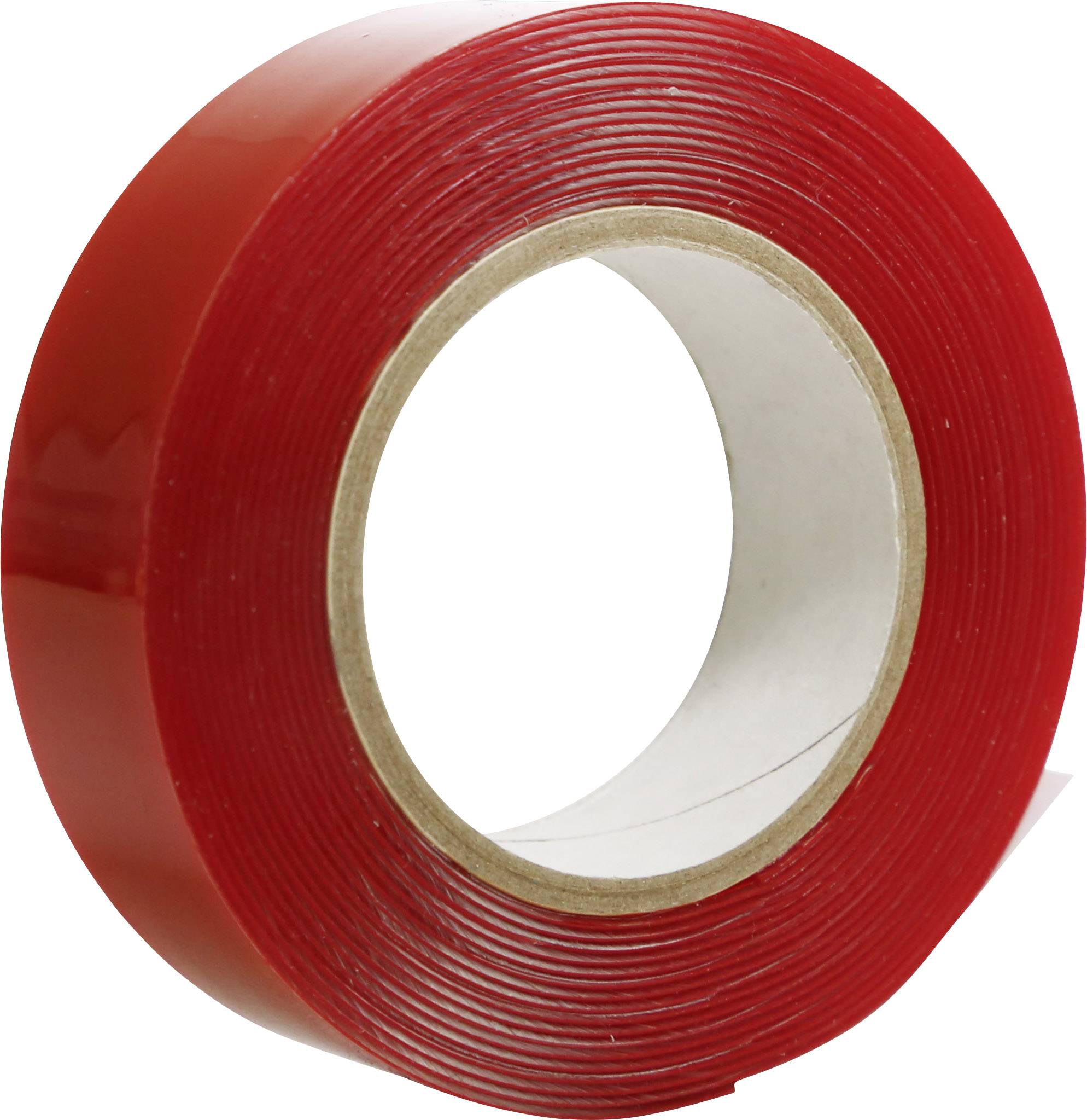 Un rouleau de ruban adhésif rouge, enroulé en spirale, sur un fond clair.