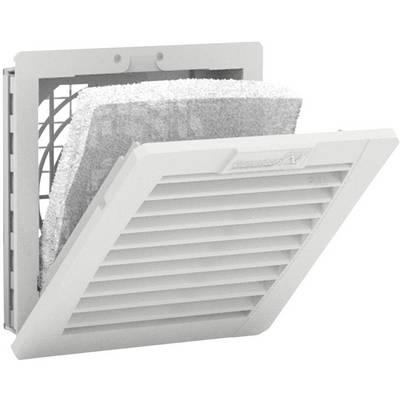 Un conduit de ventilation blanc avec une mousse filtrante amovible. Le conduit est légèrement ouvert, révélant le filtre.