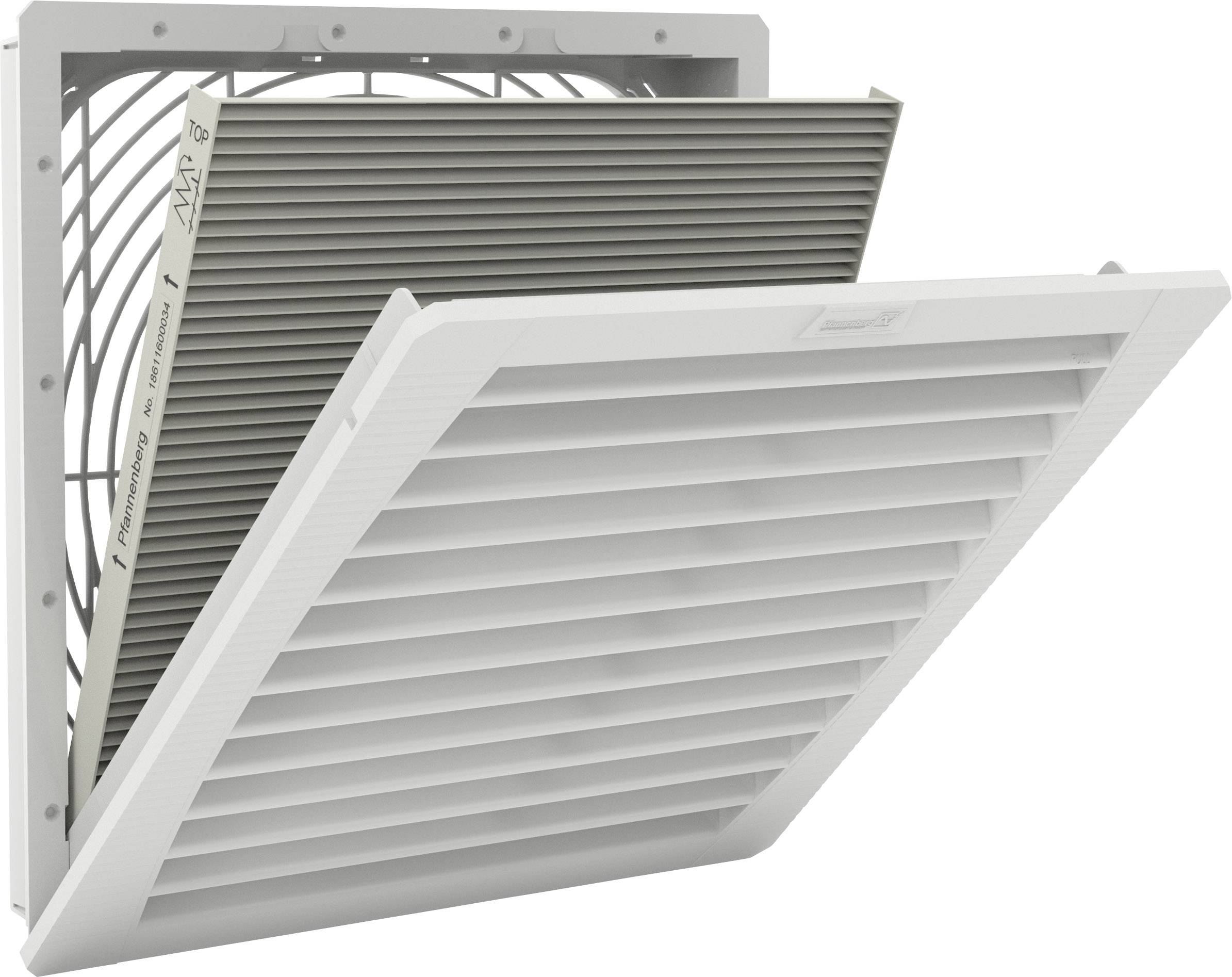 Une grille de ventilation rectangulaire pivotante avec filtre à air intégré, qui contrôle et purифie le flux d'air.