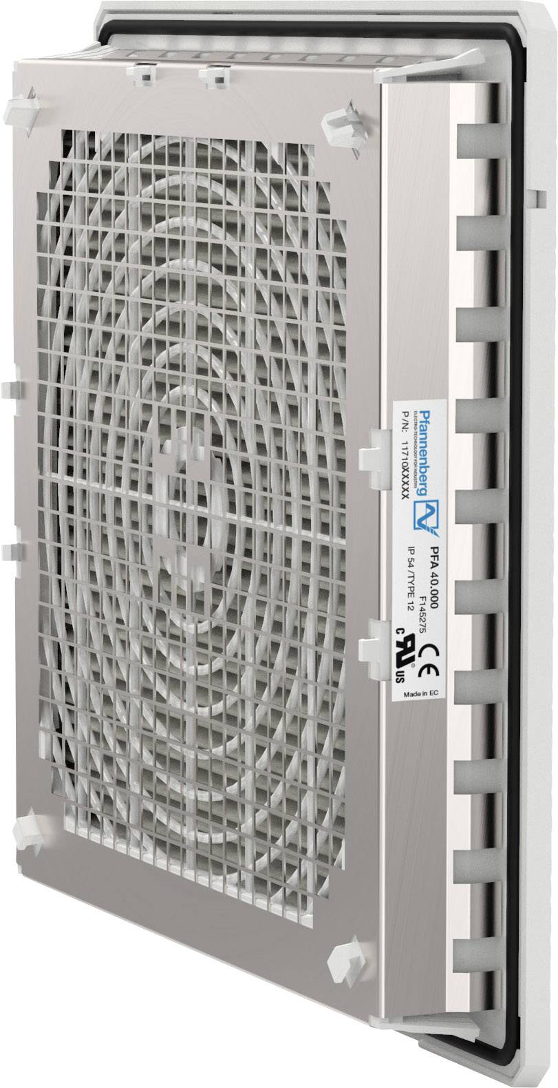 Ventilateur de refroidissement avec grille de protection et couvercle monté, adapté à une utilisation industrielle pour le refroidissement d'équipements.