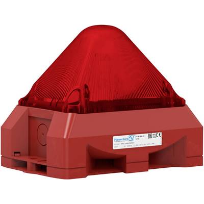 Dispositif d'alarme sonore rouge, pyramidal, à structure nervurée, pour montage mural. Adapté aux applications de sécurité, avec marquage du fabricant visible.