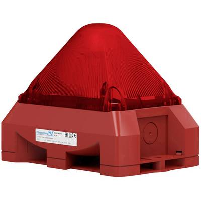 Voyant d'alarme rouge, de forme pyramidale, monté sur un socle rectangulaire. Indique un avertissement ou signale un état d'alarme.