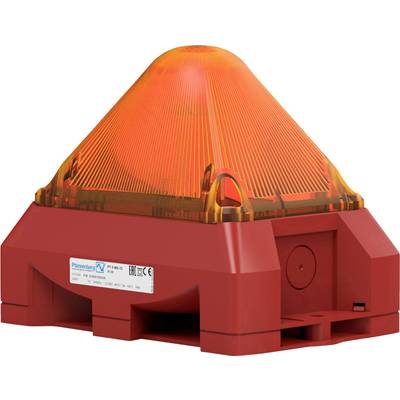 Un dispositif d'avertissement lumineux rouge clignotant avec un couvercle orange, utilisé dans des situations de sécurité ou d'urgence.