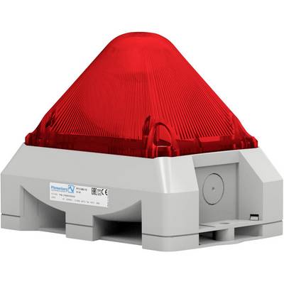 Un signal d'alarme de sécurité rouge en forme de pyramide sur un boîtier gris, adapté aux applications industrielles et aux signaux d'avertissement.