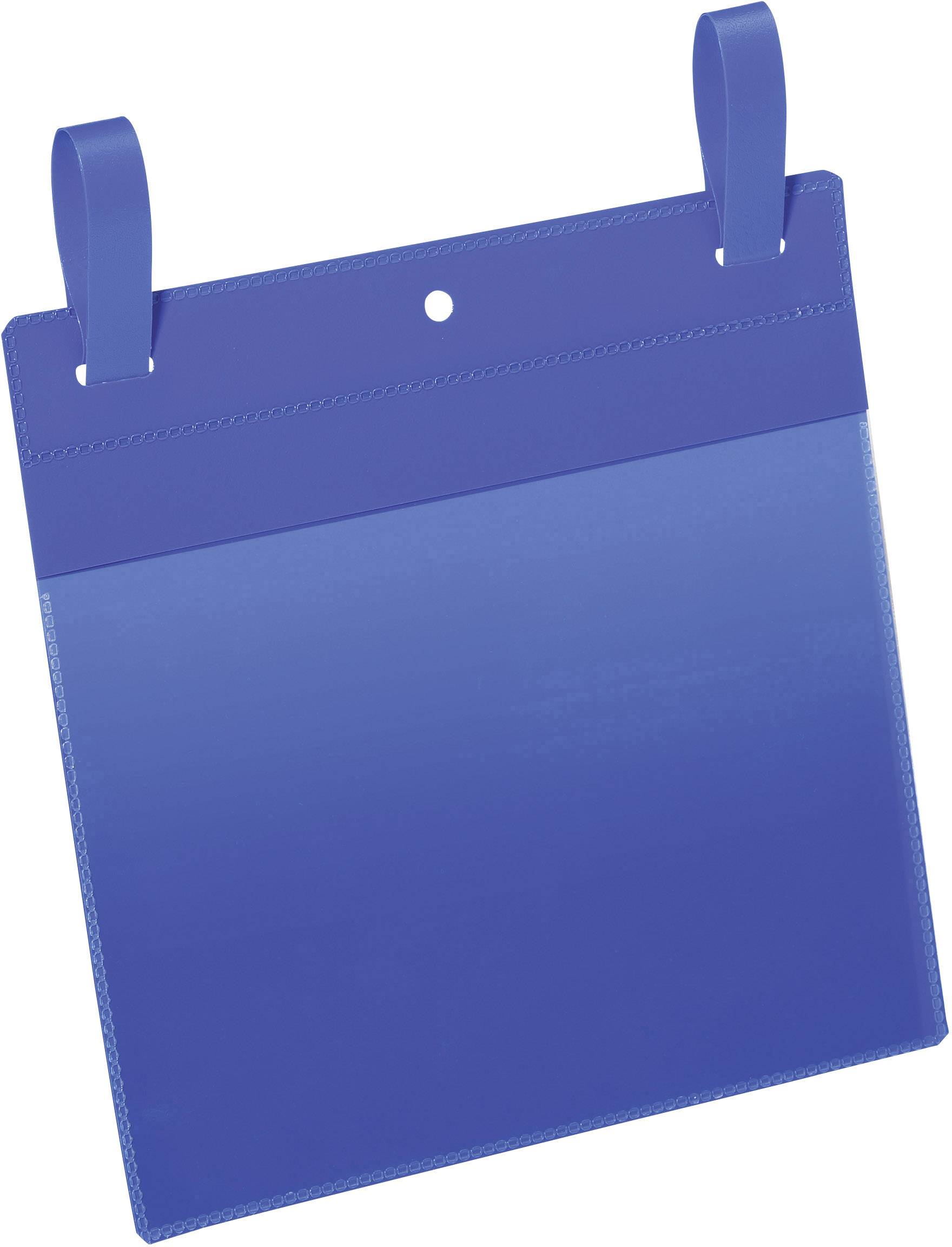 Organisateur de rangement mural bleu en plastique avec deux boucles de suspension, idéal pour le rangement de documents ou de papiers.