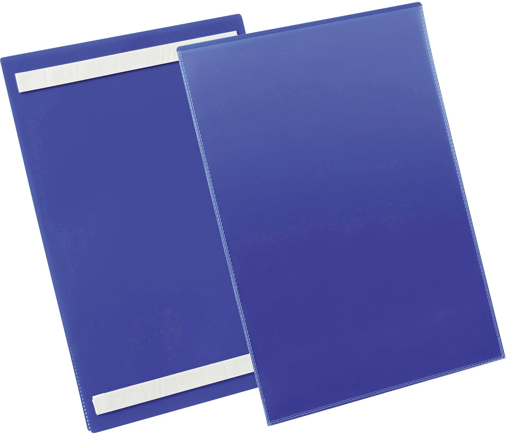 Deux chemises de documents bleues, l'une avec une bande transparente et l'autre sans. Idéales pour l'organisation de documents dans les bureaux.