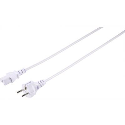 Un câble réseau blanc avec deux fiches : une fiche européenne et une fiche d'appareil électrique (IEC). Adapté pour les ordinateurs ou autres appareils électroniques.