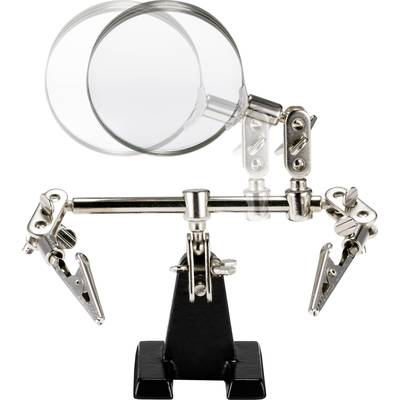 Aide au soudage avec loupes et pinces, idéale pour un travail précis en électronique ou pour des tâches de mécanique de précision.