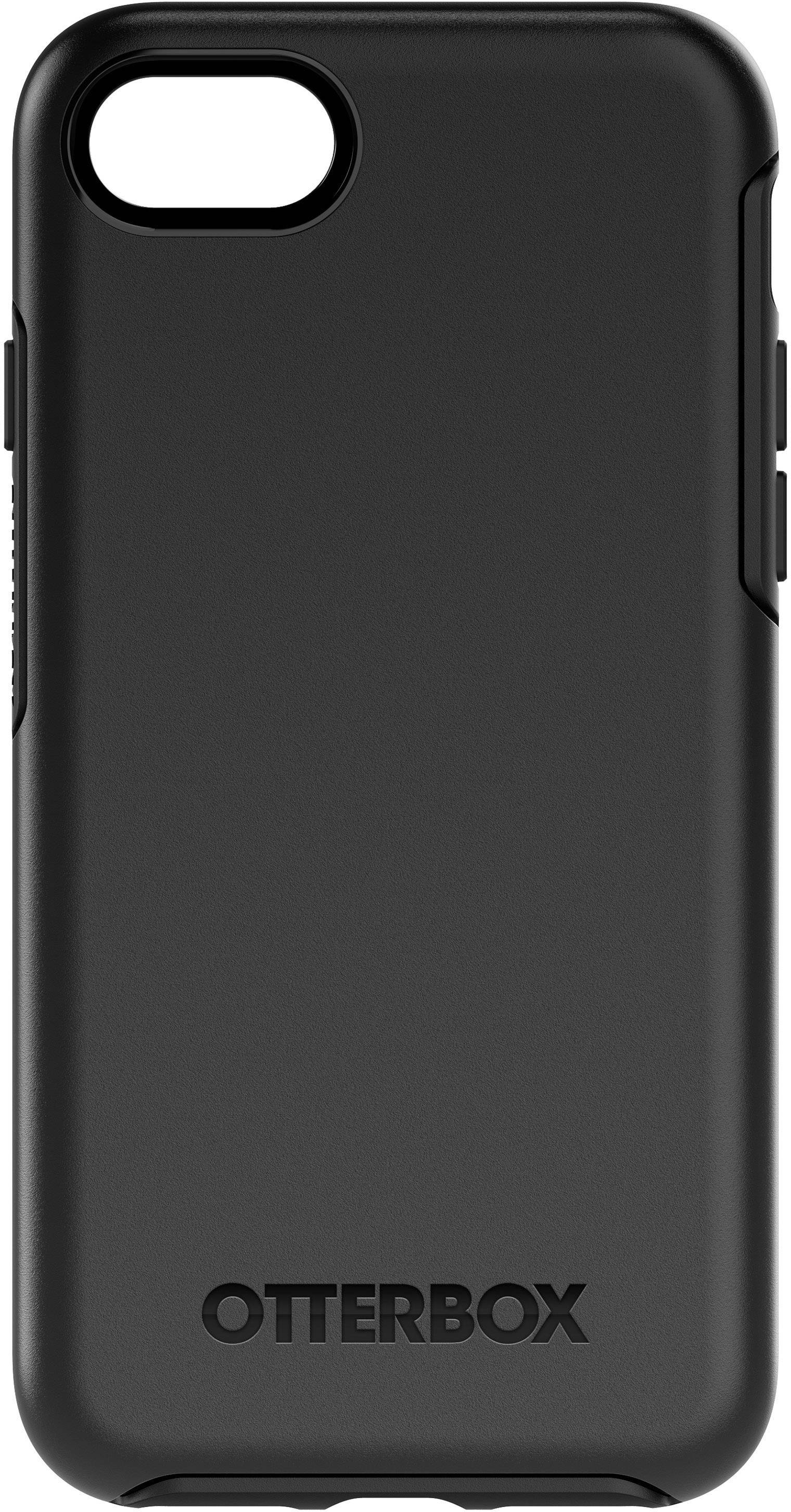 Une coque de téléphone OtterBox noire, robuste et sobre dans son design, offrant une protection supplémentaire pour l'appareil mobile.