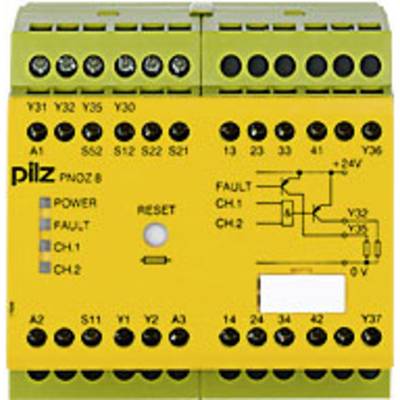Bloc logique de sécurité PNOZ 8 24VDC 3n/o 1n/c 2so PILZ Tension de fonctionnement: 24 V/DC 3 NO (T), 1 NF (R) (l x H x 