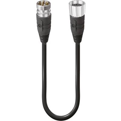 Un câble de connexion noir avec deux fiches à ses extrémités, l'une avec des contacts métalliques et l'autre avec un revêtement extérieur strié.