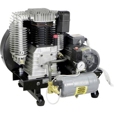 Compresseur d'air avec boîtier métallique, cylindre, régulateur de pression et manomètre, adapté aux applications industrielles.