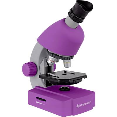 Microscope Lila avec platine porte-objet réglable et oculaire, adapté aux études biologiques et scientifiques.