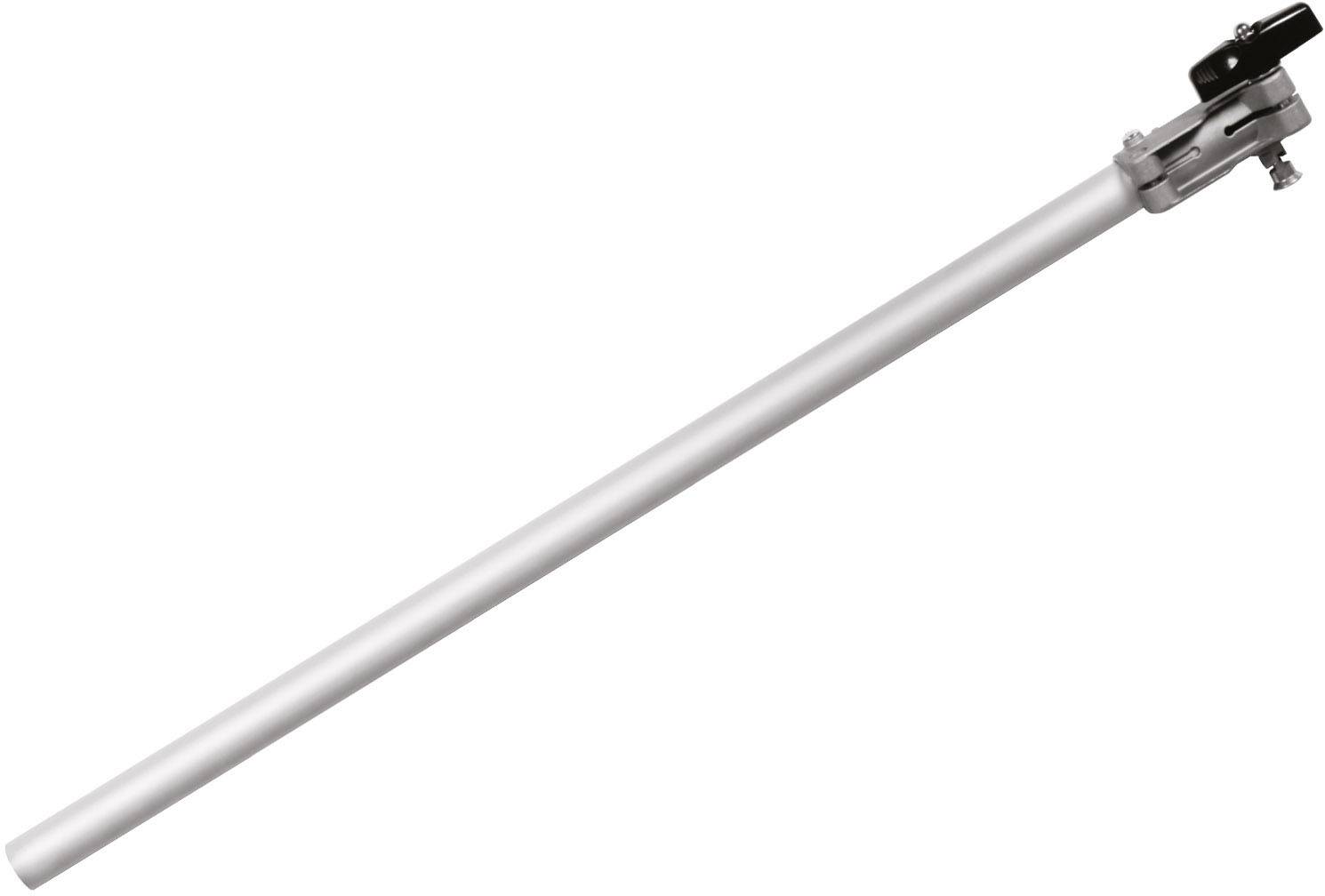Tige en aluminium avec une pince noire à l'extrémité, probablement partie d'un système de support.