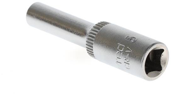 Noix hexagonale en argent, forme cylindrique avec poignée striée. Inscription '11/64 CR-V 5'. Outil servant à fixer ou à retirer des vis à tête hexagonale.
