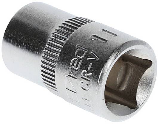 Embout de clé à douille en métal, taille 11, avec poignée striée et surface brillante, adapté aux outils et travaux manuels.