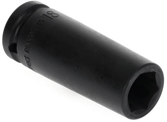 L'illustration montre un embout de clé à douille cylindrique noir portant l'inscription '18', qui indique une taille métrique.