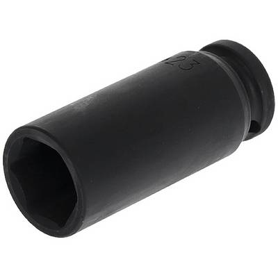 Un écrou à six pans creux noir avec un corps cylindrique lisse, utilisé pour des travaux mécaniques.