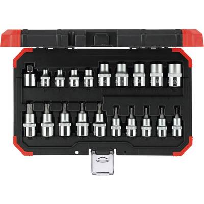 'Ensemble de broches de connexion et d'extensions de bits dans un boîtier en plastique noir avec un bord rouge, disposé en deux rangées.'