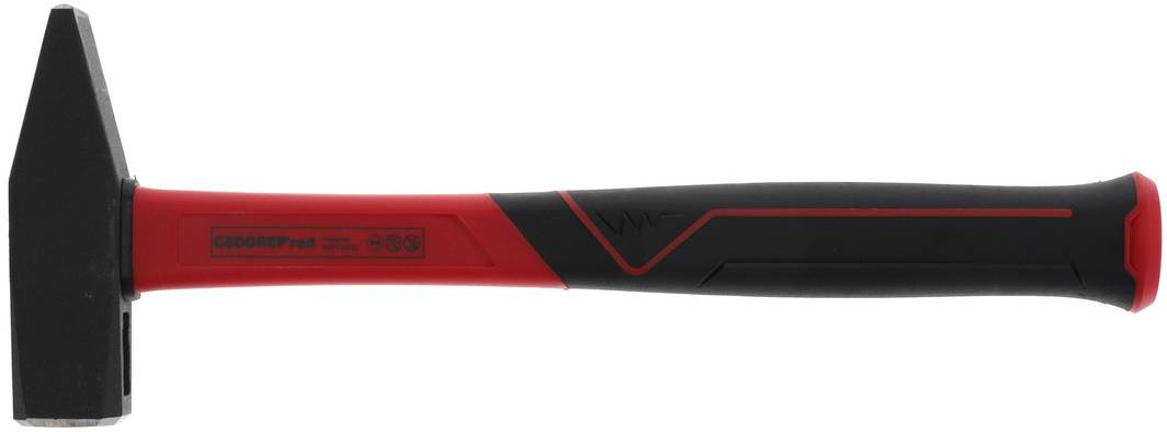 Marteau avec manche rouge et noir, adapté aux travaux artisanaux.