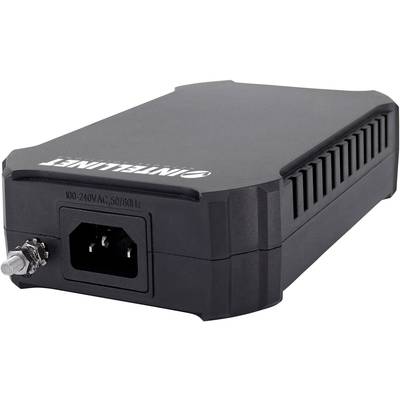 Unité d'alimentation Intellinet noire avec fentes de ventilation et connexion d'alimentation, compatible avec courant alternatif 100-240V.