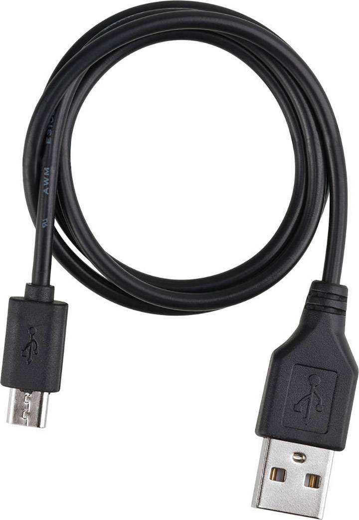 Câble USB noir avec connecteur Standard-A d'un côté et connecteur Micro-B de l'autre côté.