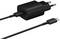 Chargeur USB-C noir avec câble amovible, adapté pour une charge rapide, fiche européenne.