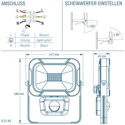 Ansmann WFL800S 1600-0283 Projecteur mural LED CEE: F (A - G) 10 W Couleur d'éclairage (ampoule LED): blanc neutre-7