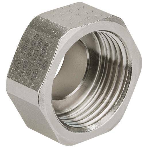 Écrou hexagonal en métal fileté, probablement destiné à des applications de montage dans des machines ou des véhicules. Surface brillante de couleur argentée.