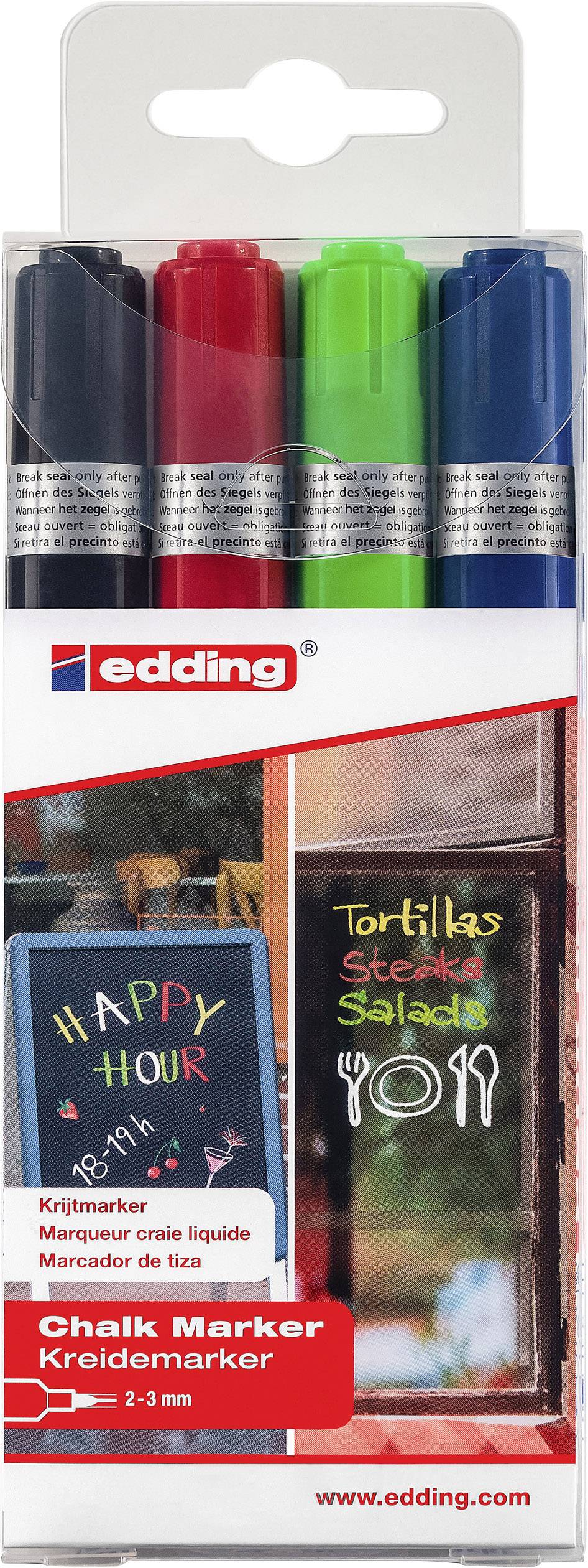 Edding e-4095 4-4095-4999 Marqueur craie noir, rouge, vert, bleu 2 mm, 3 mm-0