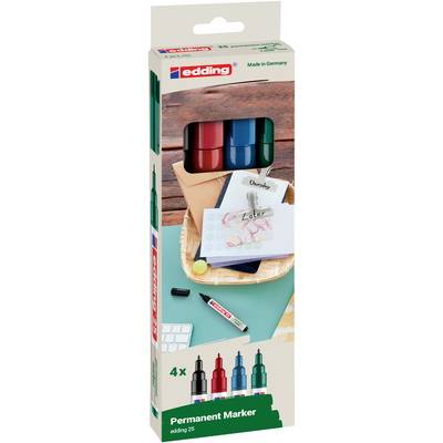 Edding 25 EcoLine 4-25-4 Marqueur permanent noir, rouge, bleu, vert résiste à l'eau: oui-0
