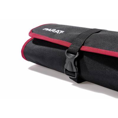 Sacoche à outils noire avec bordure rouge et fermoir à boucle, marquée 'PARAT', adaptée au transport et au rangement des outils.