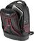 Sac à dos noir avec un accent rouge, compartiment principal ouvert dévoilant une tablette. Marquage indiquant 'PARAT', design robuste avec une poignée de transport.