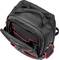 Un sac pour ordinateur portable noir avec des touches rouges, ouvert, révèle des compartiments intérieurs rembourrés pour le rangement sécurisé des appareils.