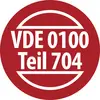 Logo de certification de sécurité VDE circulaire rouge portant l'inscription « VDE 0100 Teil 704 ».