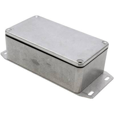 Boîtier métallique gris rectangulaire aux angles arrondis, utilisé pour contenir des composants électriques.